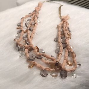 Three layered Anthropologie necklace, pink fabric